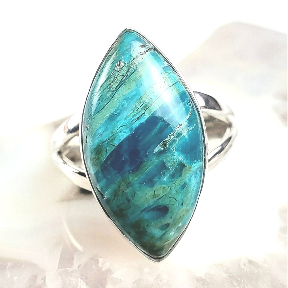 Sterling Silver Marquis Peru Opaline Ring Size 7